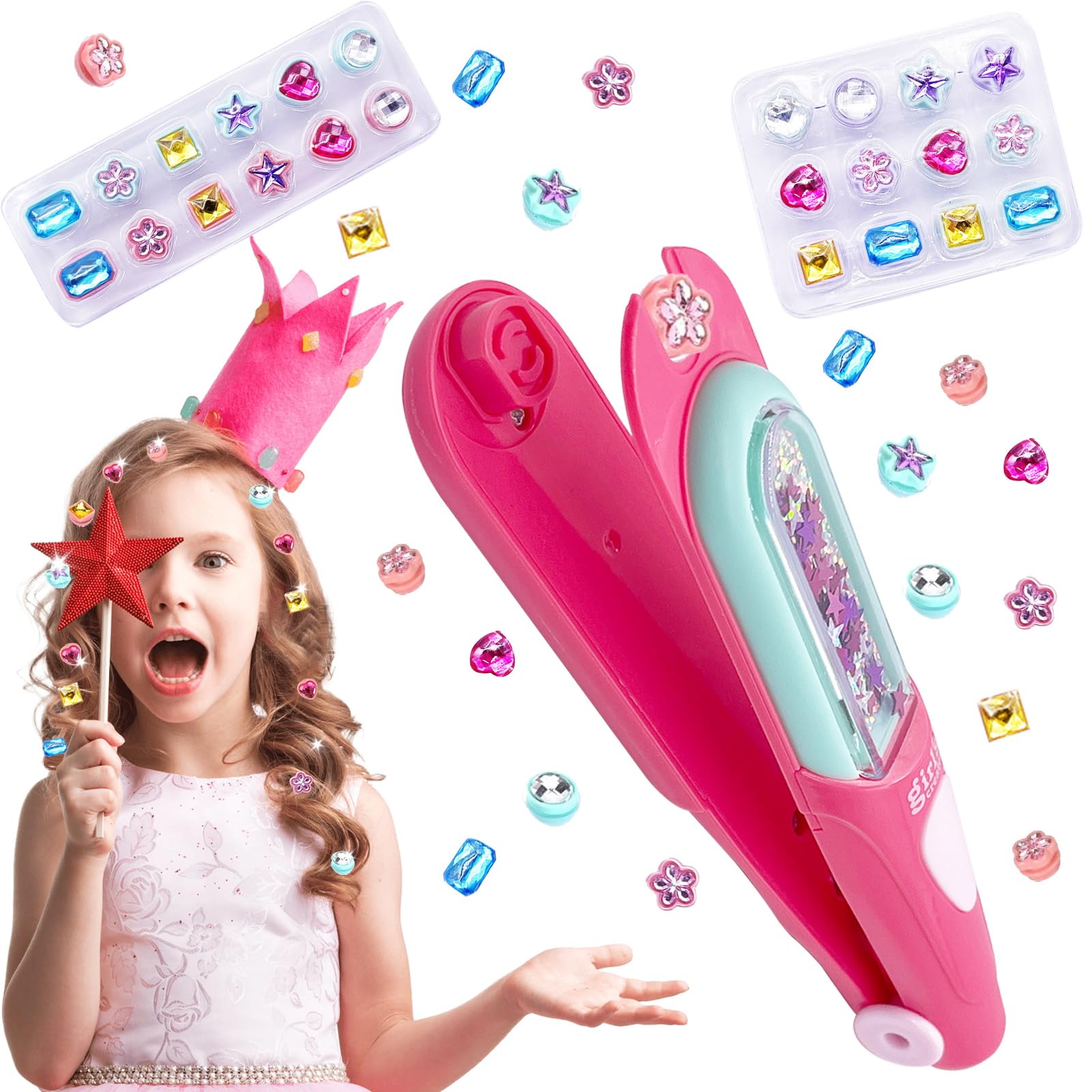 WJASI Hair Gem Stamper Kit 24 refill gems close-up with colorful option set.