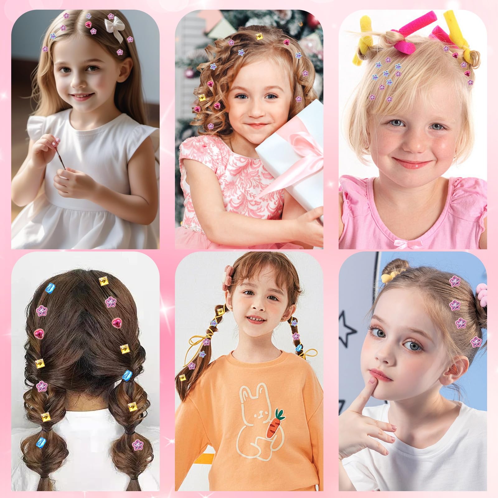 WJASI Hair Gem Stamper Kit kids DIY styling session shows safe sparkle.