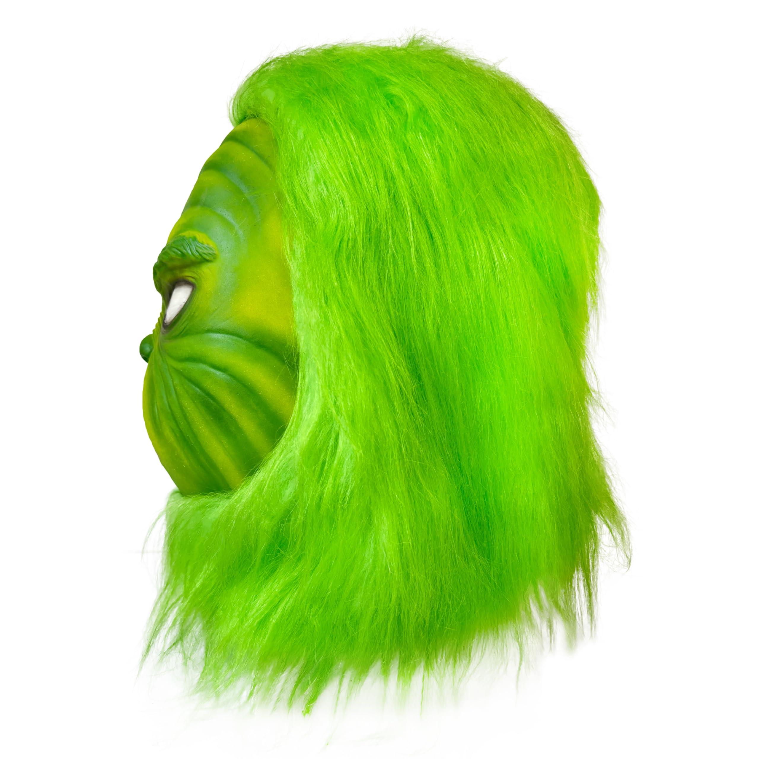 WJGHRH green furry mask adds playful charm to holiday outfits.