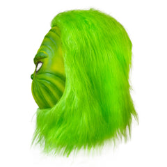 WJGHRH green furry mask adds playful charm to holiday outfits.
