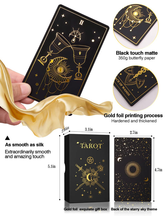 WJPC Gold Foil Tarot Cards back design with starry night motif