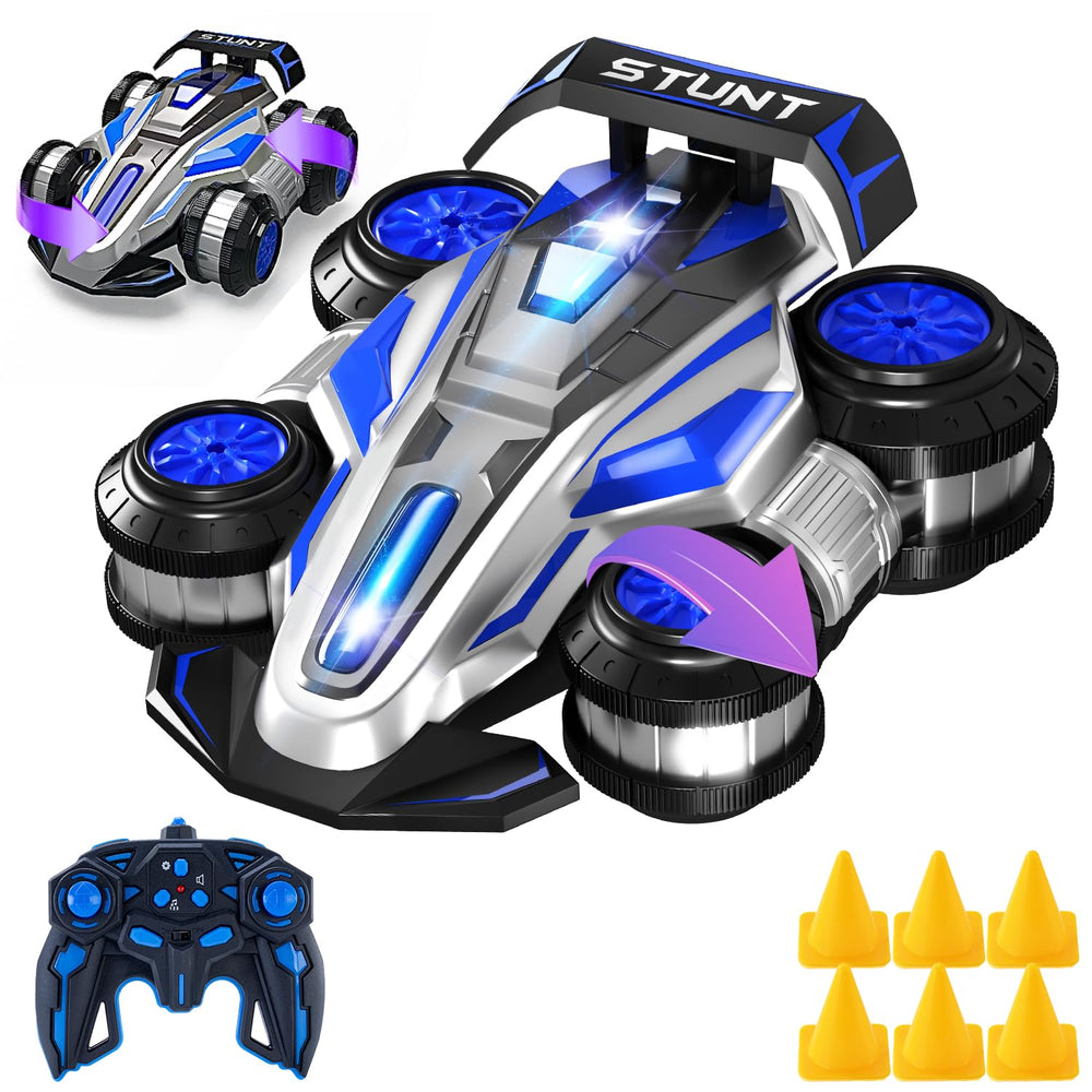 WJWMIRC remote-control roll stunt car blue top view, compact and agile.