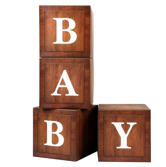 WLMALL wood baby shower boxes with printed BABY letters create a stylish centerpiece backdrop for photos