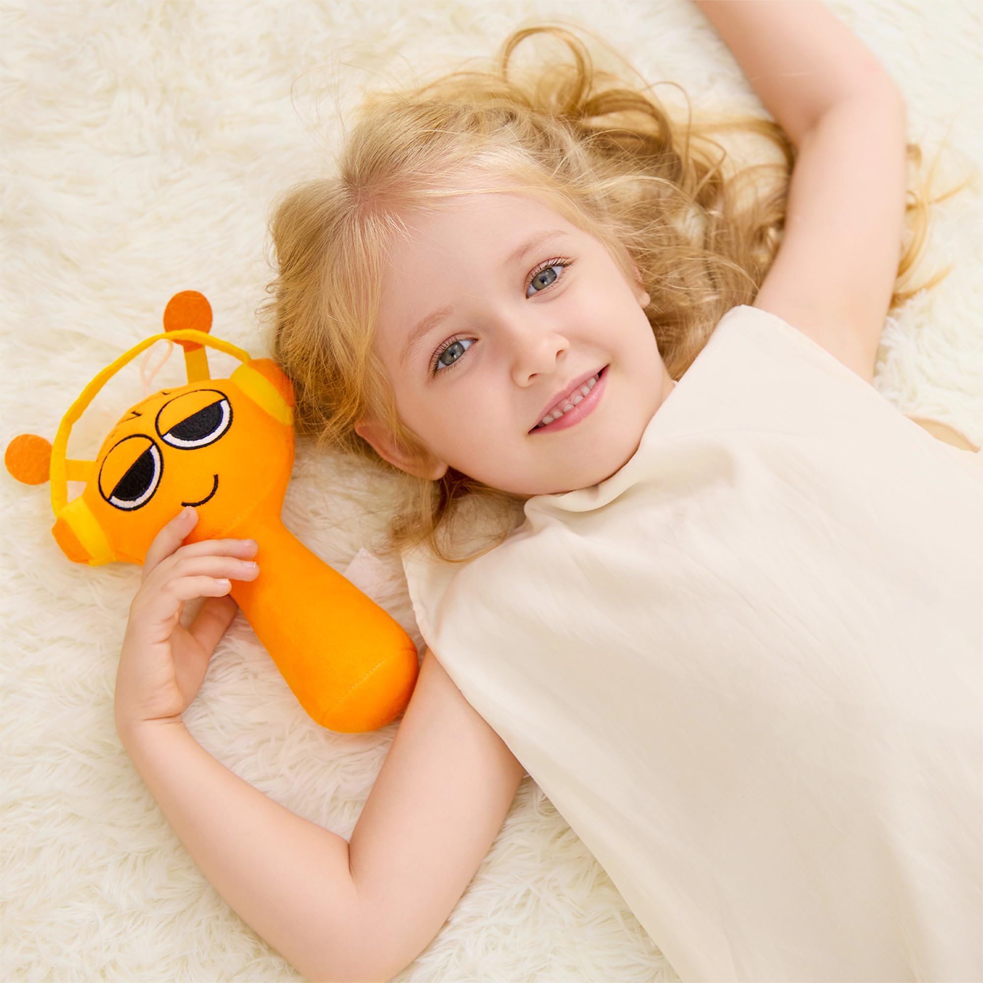 WMP Sprun game plush 9-inch orange side view, ideal for desk or travel companions.