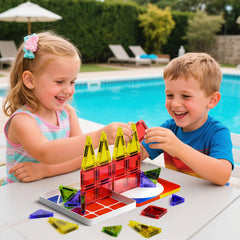Colorful WMXDU tiles promote shape recognition and creative building on trips.