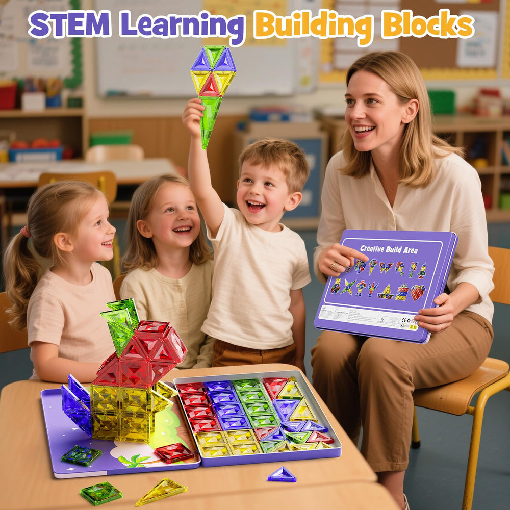WMXDU magnetic tiles in iron box promote portable STEM building on the go