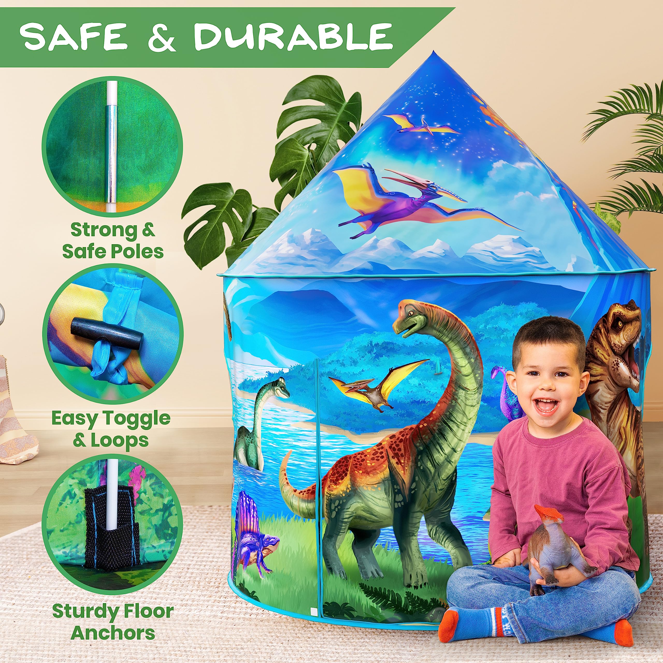 W&O Dino Paradise easy-setup design makes setup quick and storage simple.