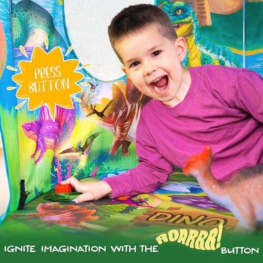 W&O Dino Paradise LED lights with remote create a magical reading nook.
