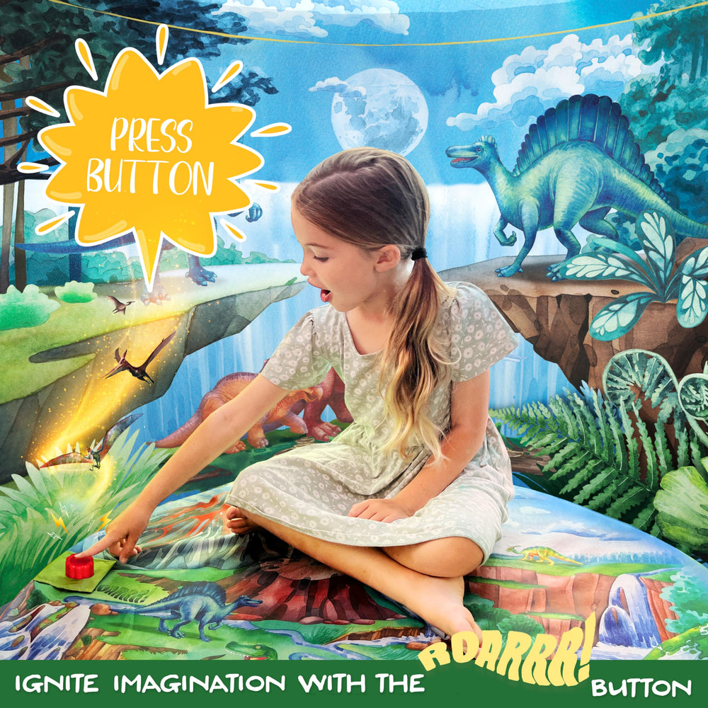 W&O Dinosaur Discovery tent LED lights create a cozy reading nook