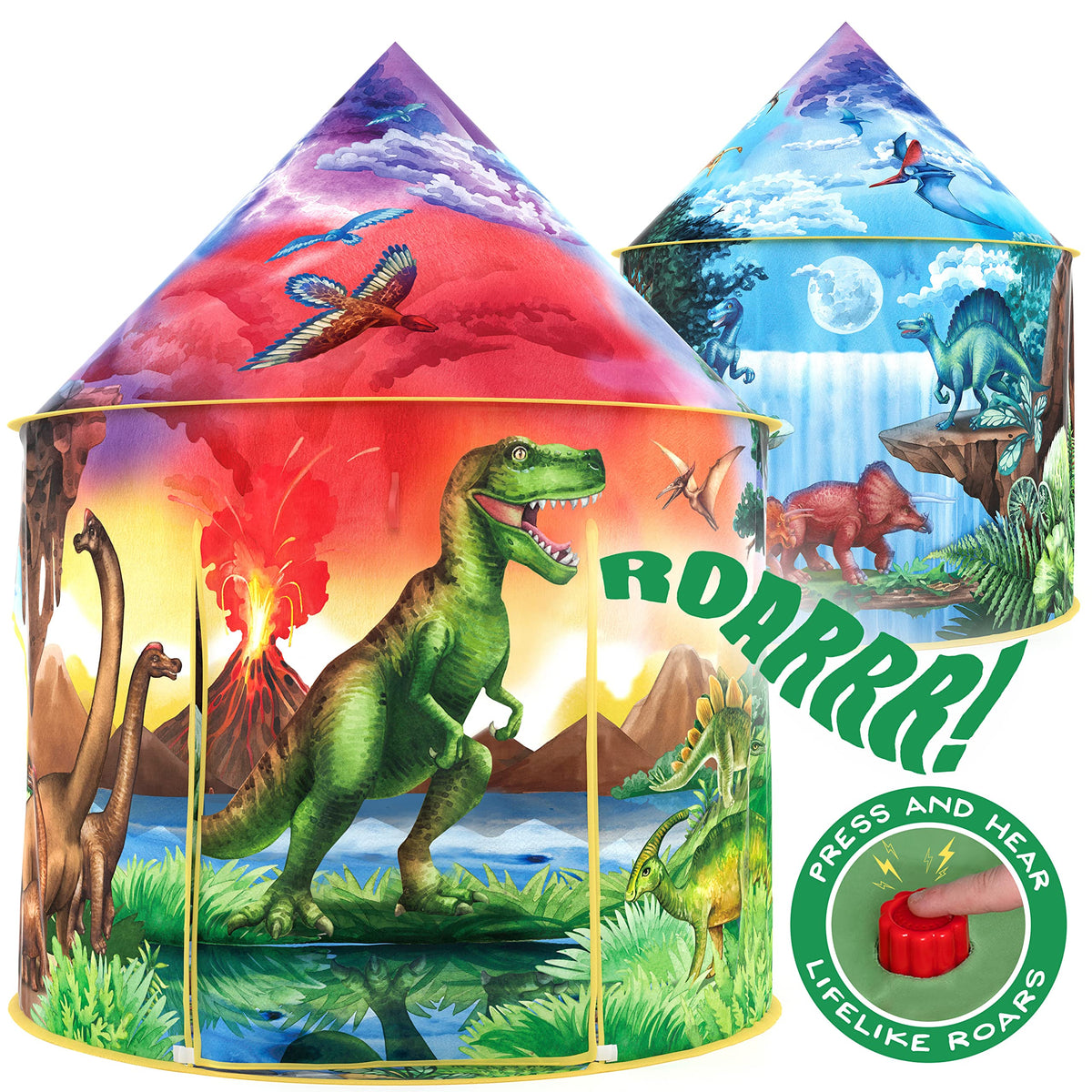 W&O Dinosaur Discovery Tent with Roar Button activates sounds for imaginative play