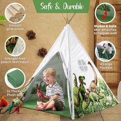 W&O Dinosaur Teepee uses strong pine poles for a durable frame.