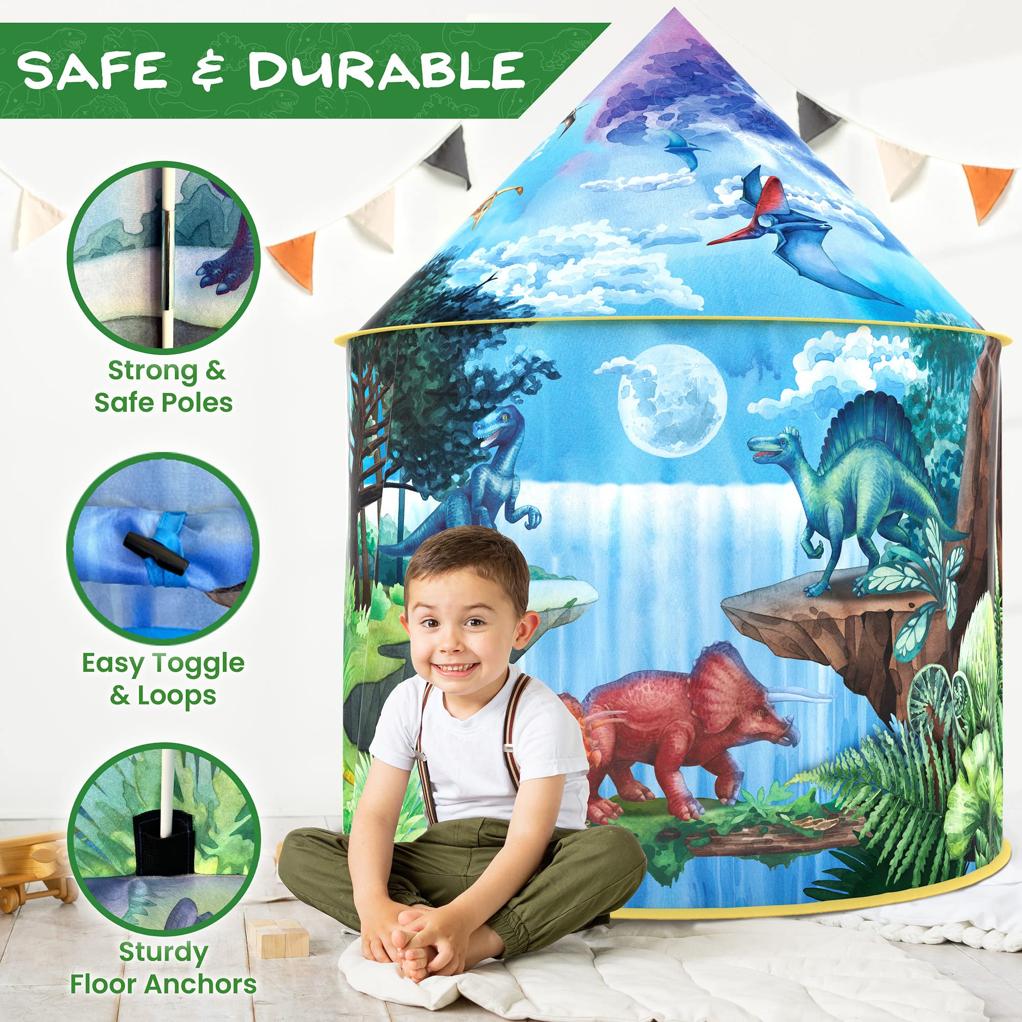 W&O Dinosaur Discovery tent includes bonus dino toys for imaginative play