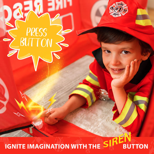 W&O Fire Truck Play Tent firefighter hat completes heroic role-play look.