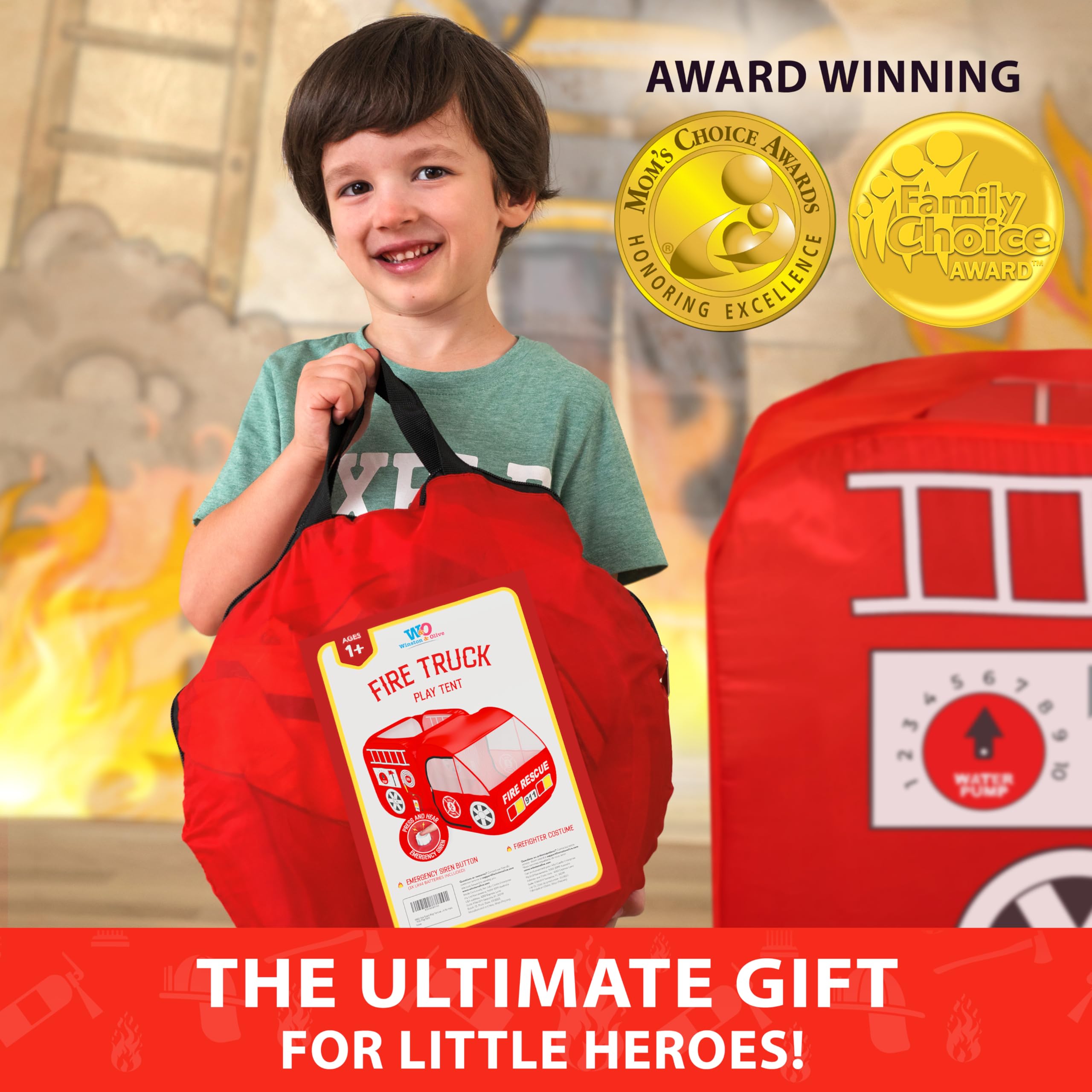 W&O Fire Truck Play Tent safety pocket keeps the siren button secure.