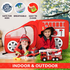 W&O Fire Truck Play Tent quick pop-up setup for instant play.