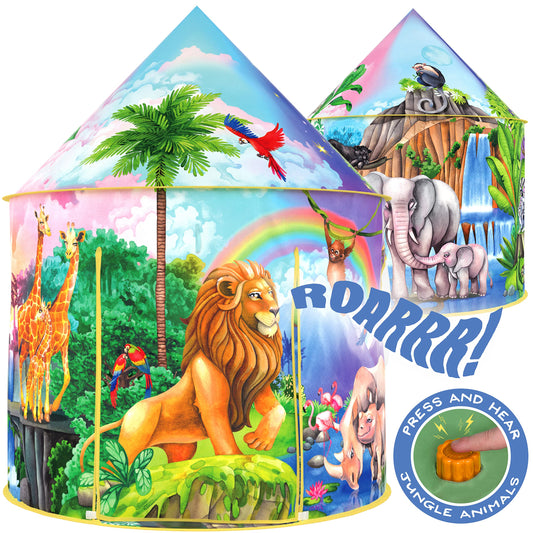 W&O Jungle Adventure Play Tent opens quickly for instant indoor play.