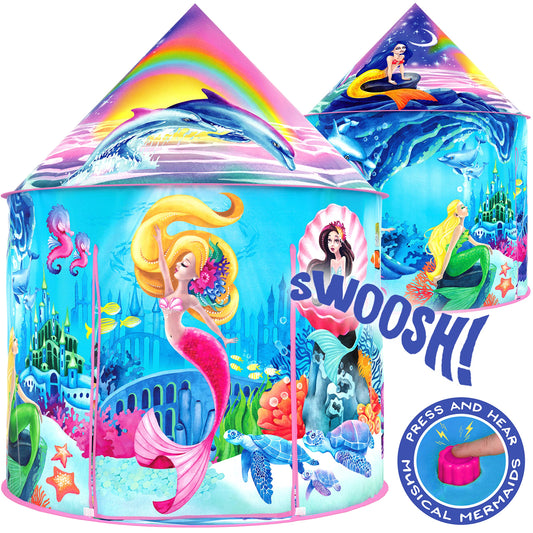 W&O Musical Mermaid Tent opens quickly for spontaneous play.