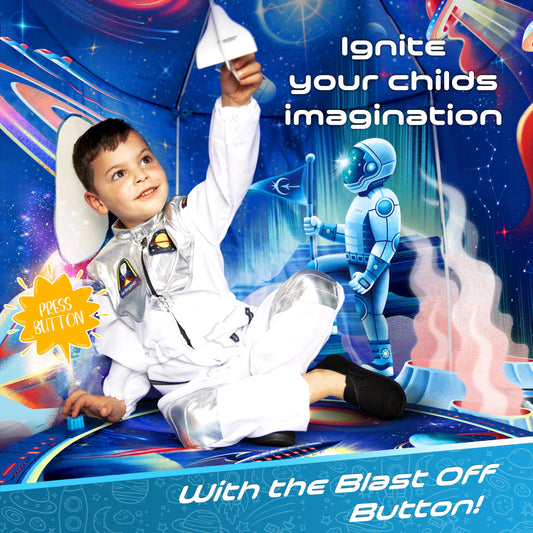 W&O Rocket Ship Play Tent interior creates a cozy cockpit for kids' adventures.