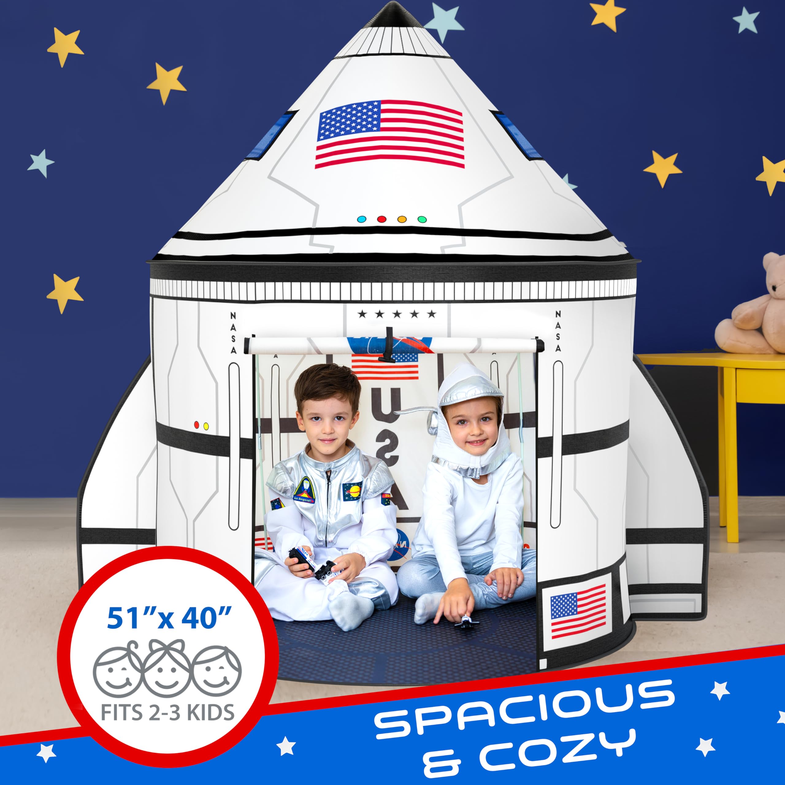 W&O Space Shuttle Explorer tent spacious interior 51 by 40 inches for kids.