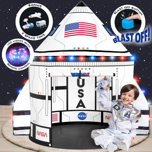 W&O Space Shuttle Explorer tent with blast-off button for immersive space sounds.