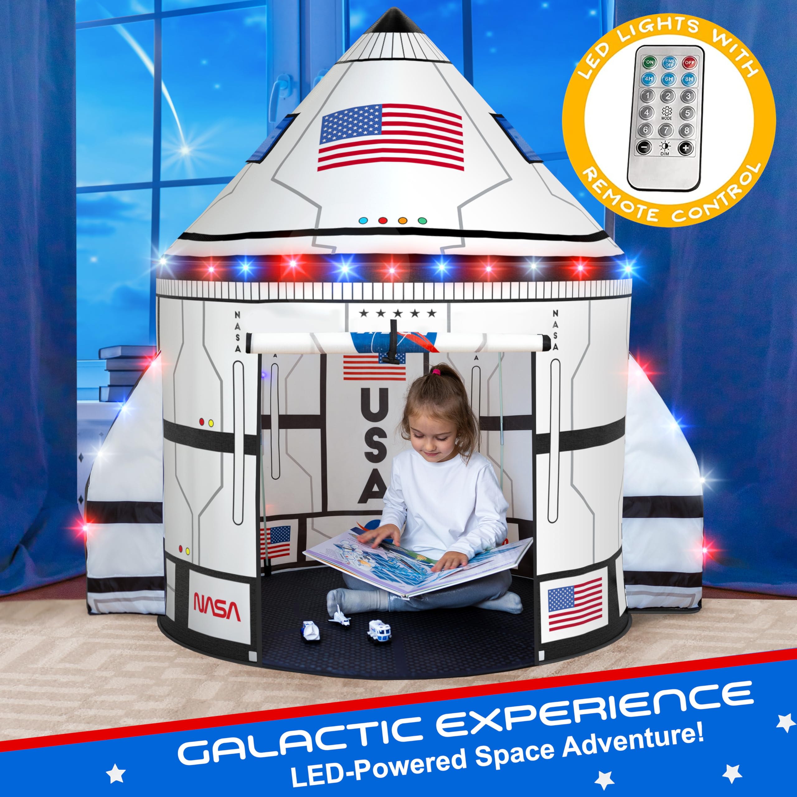W&O Space Shuttle Explorer tent space toy probe included for exploration play.