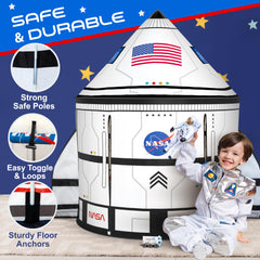 W&O Space Shuttle Explorer tent space toy rover included for pretend space adventures.