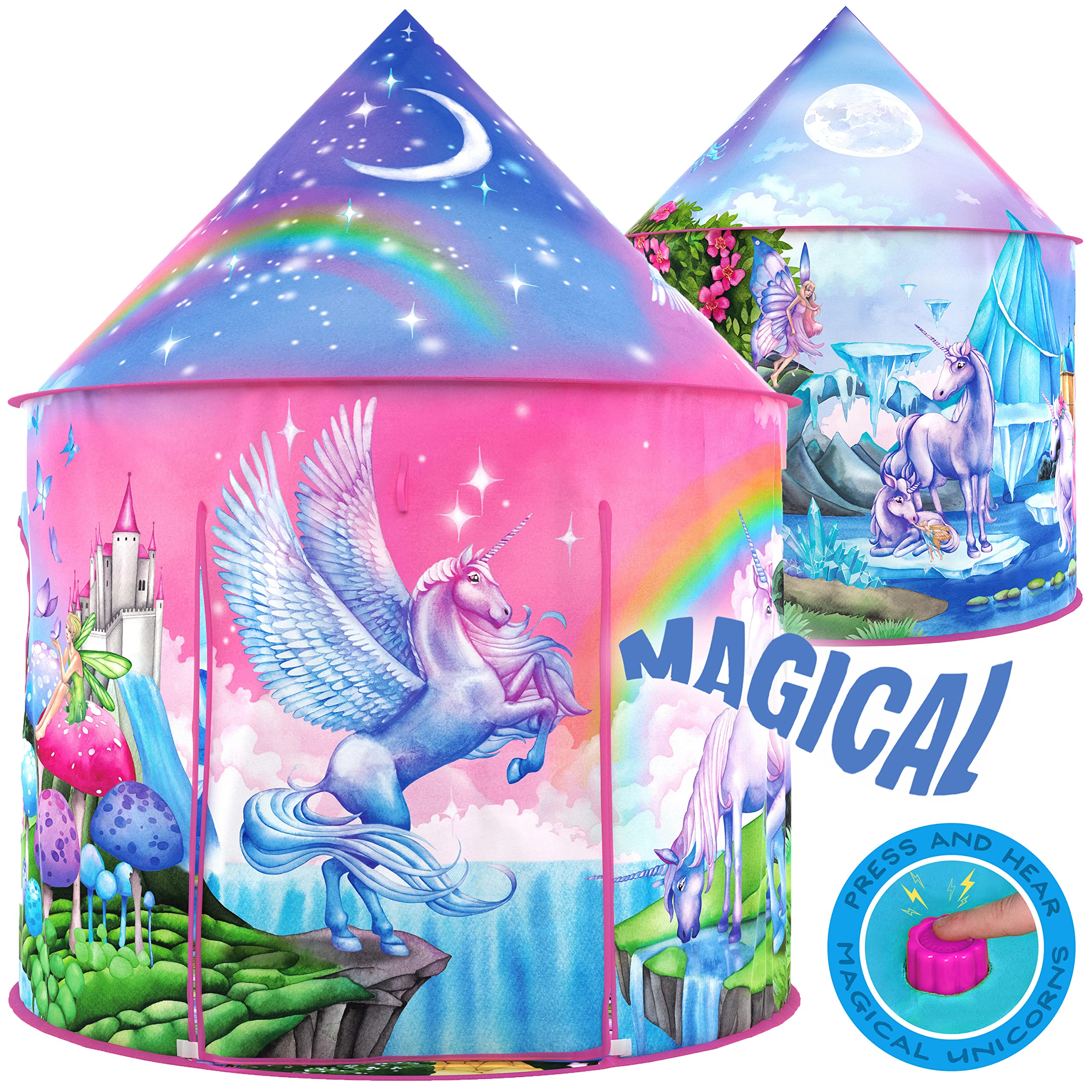 W&O Unicorn Sparkle tent setup view for imaginative indoor play.