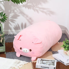Woanger pink pig plush offers soft interior for relaxing TV time.