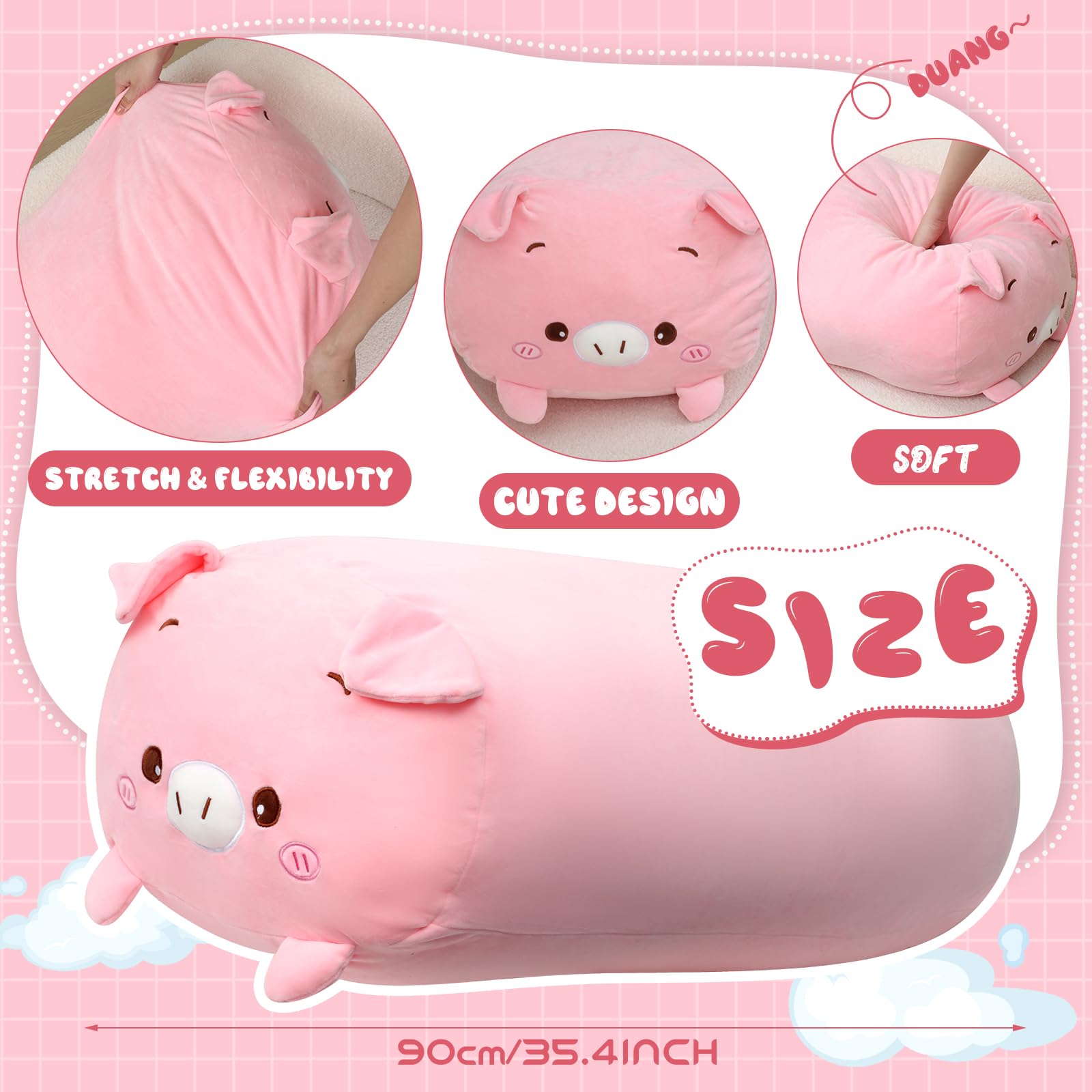 Woanger cute pink pig plush highlights soft texture ideal for cuddling.