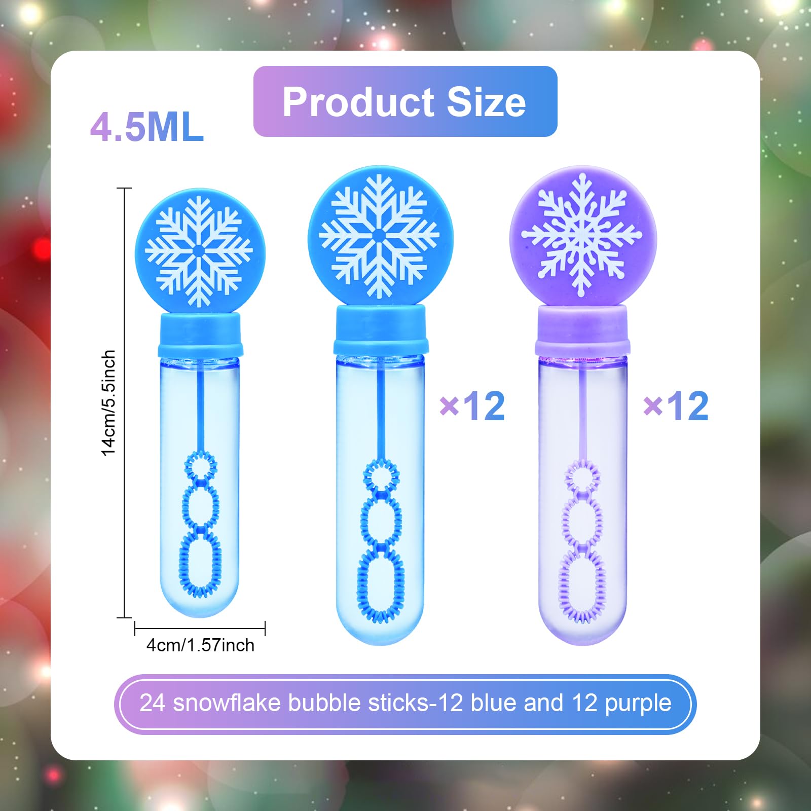 Wobeny snowflake wand close-up shows sturdy plastic and vibrant bubbles.