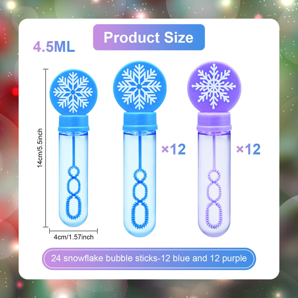 Wobeny snowflake wand close-up shows sturdy plastic and vibrant bubbles.