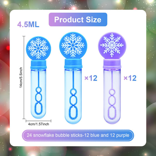 Wobeny snowflake wand close-up shows sturdy plastic and vibrant bubbles.