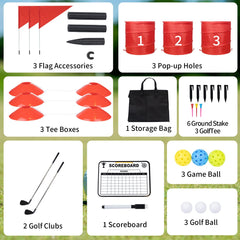WodGod Backyard Golf Set image with three collapsible holes for on-the-go play.