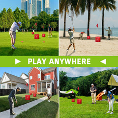 WodGod backyard golf set compact for travel to park, beach, or campsite.