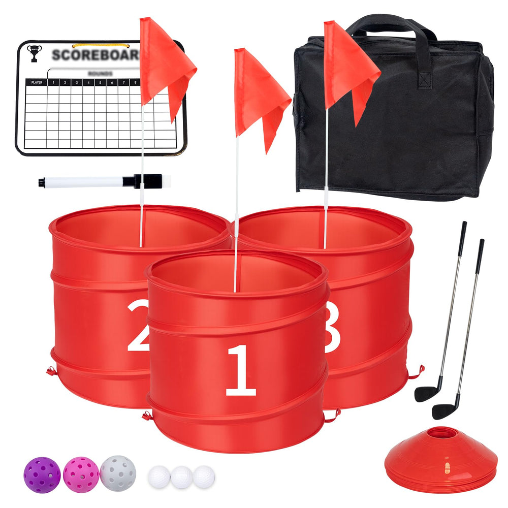 WodGod Backyard Golf Set packaging shows compact storage and quick setup.