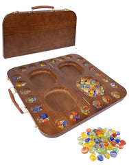 WodGod Mancala wooden board folds for easy storage and travel.