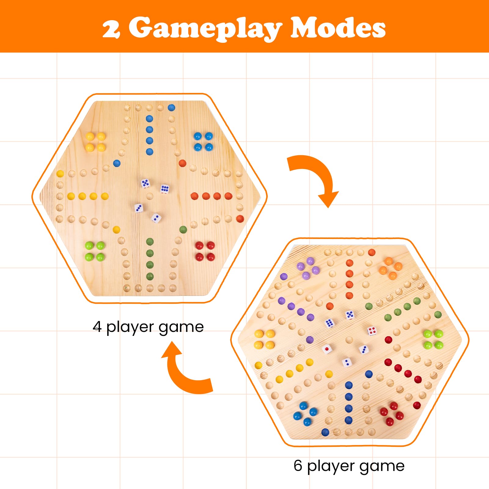 WodGod Marble Board Game features six color options for easy team play.