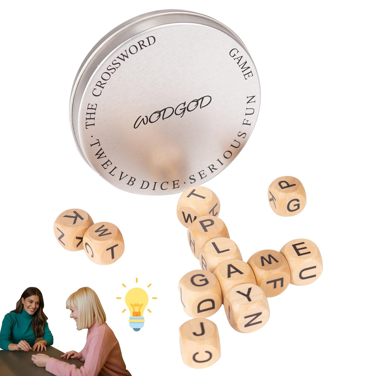 WodGod The Crossword Game with 12 dice letters for engaging word play