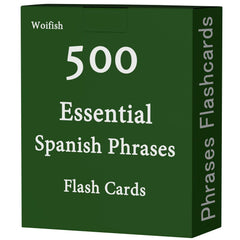 Woifish 500 Spanish Phrases Flash Cards cover image, ideal for home or classroom practice.