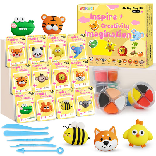 WOKWCI air-dry clay kit with 12 boxes for kid-friendly animal sculptures.