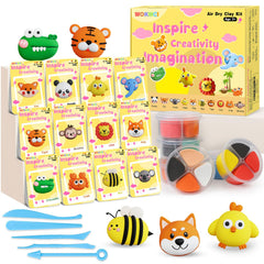 WOKWCI air-dry clay kit with 12 boxes for kid-friendly animal sculptures.