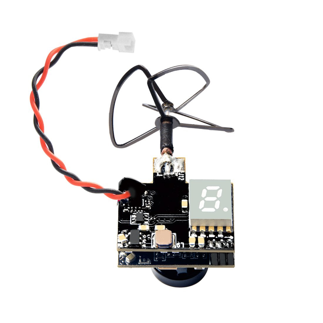 Wolfwhoop WT03 camera front view showing compact FPV setup and clear field of view