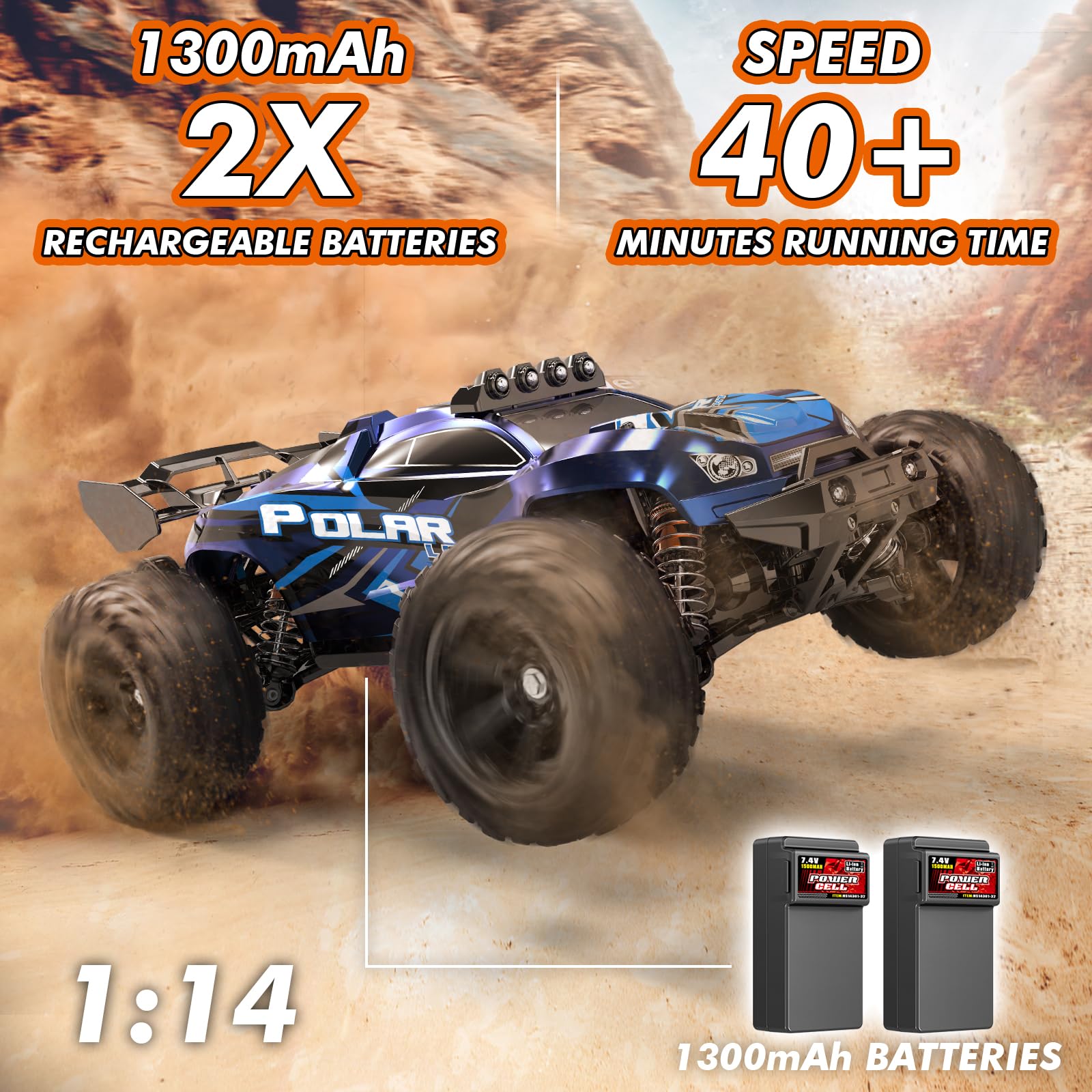 Womaqu RC car side view highlights 4WD performance on uneven terrain.