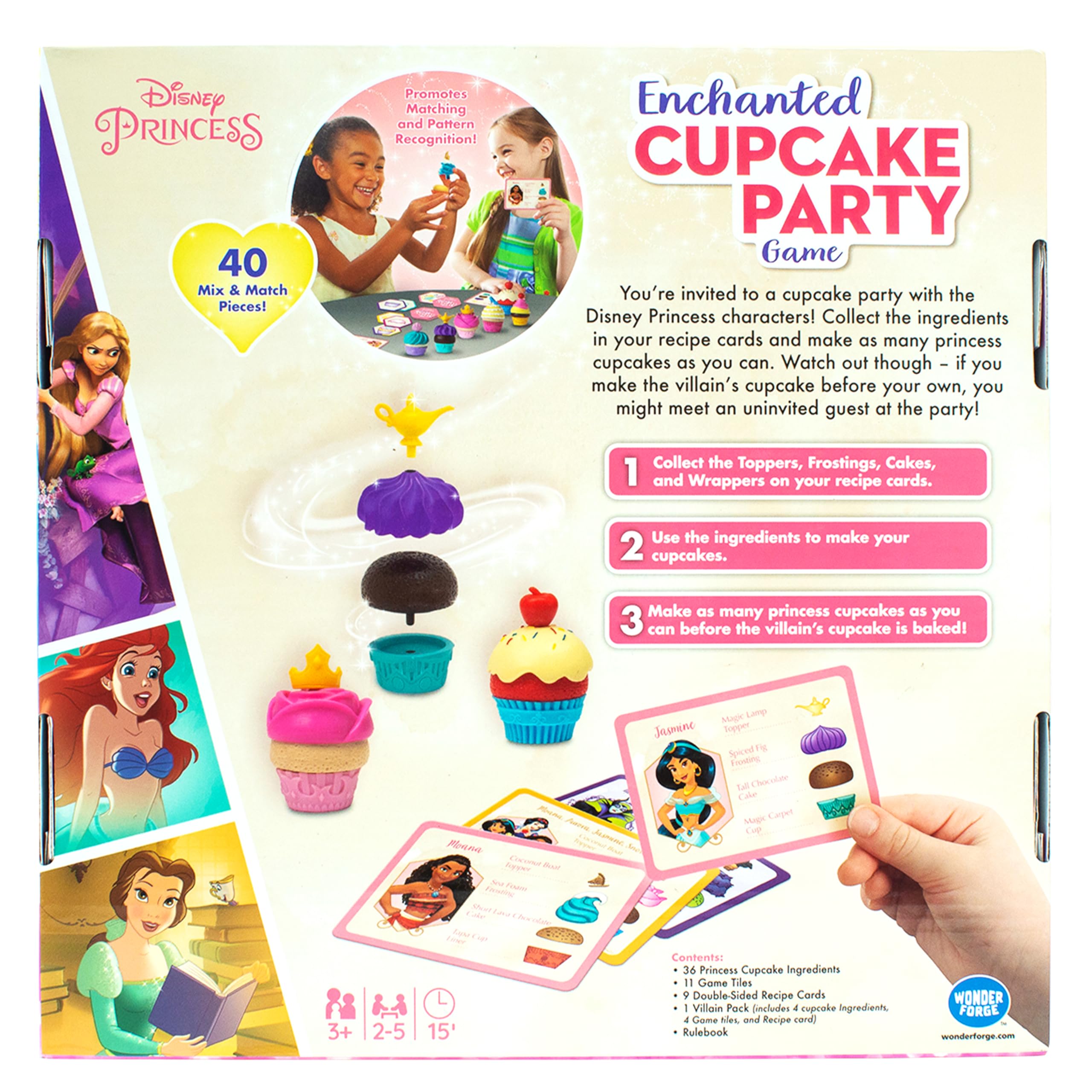 Wonder Forge Disney Princess Enchanted Cupcake Party Game surprise villain card adds twist.