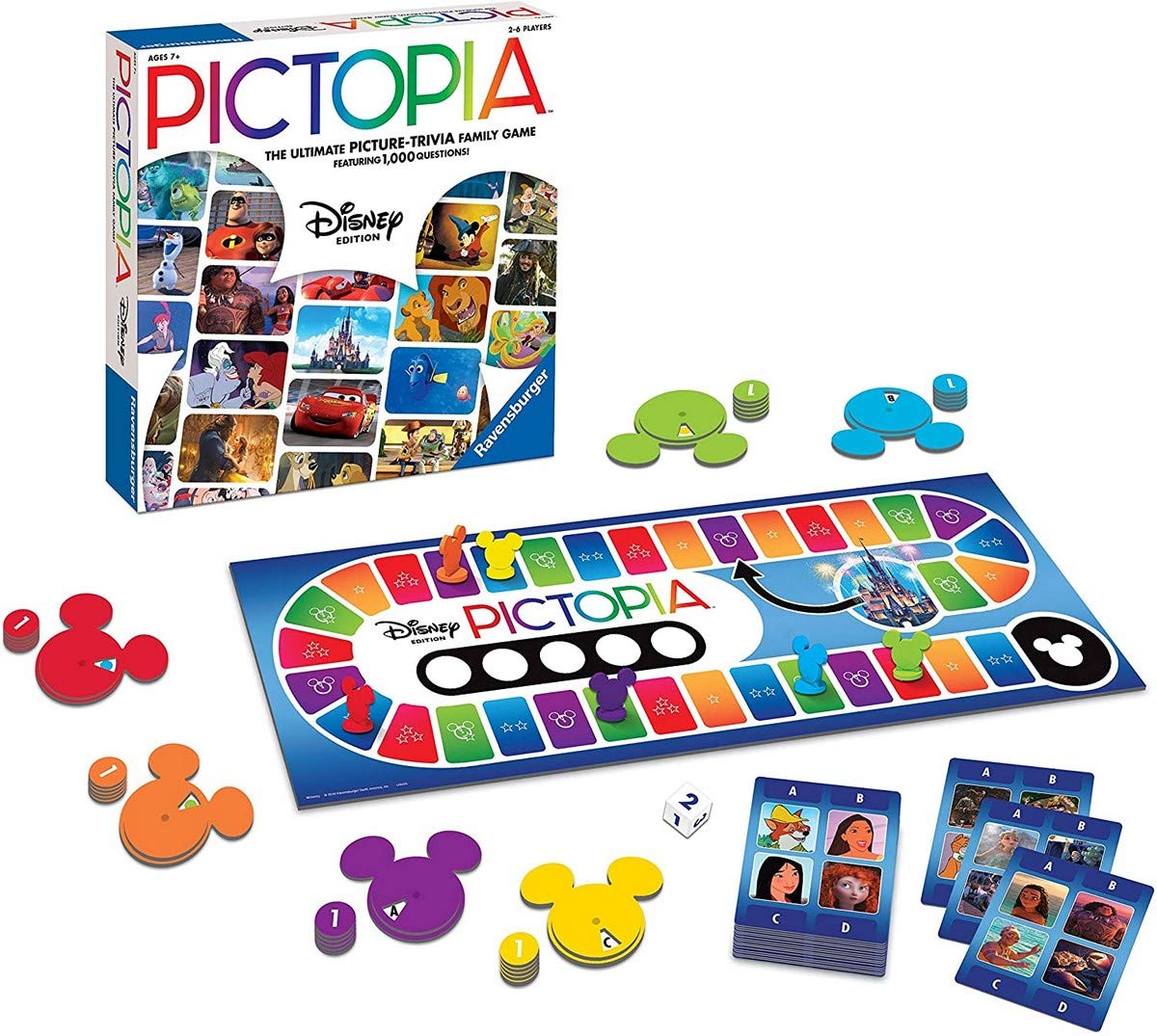 Wonder Forge Pictopia Disney Edition game board with colorful spaces for family trivia