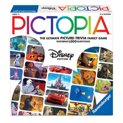 Wonder Forge Pictopia Disney Edition trivia cards spread on the table for a Disney quiz