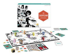 Wonder Forge Suspicion components laid out for easy setup and quick play.