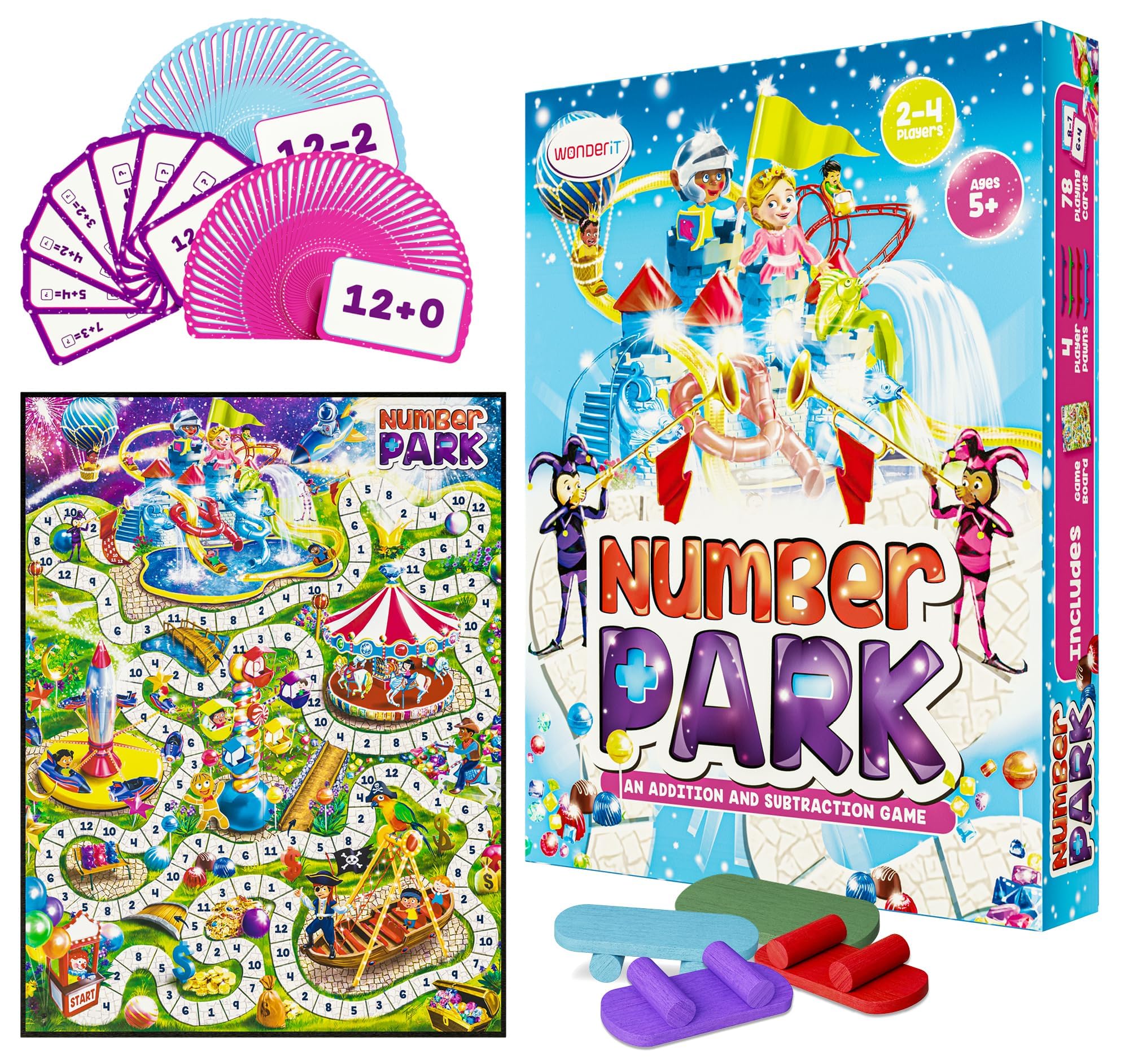 WONDER IT Number Park board game setup to practice addition in a fun environment.