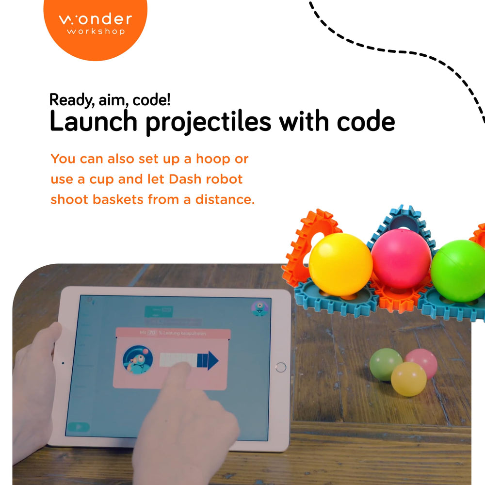Launcher helps Dash shoot baskets from distance for interactive play