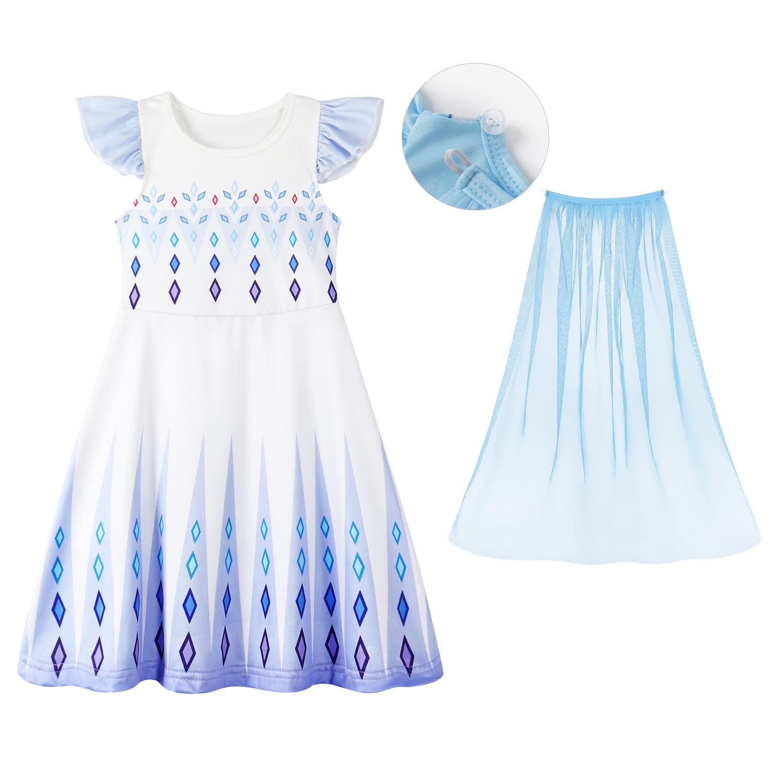 WonderBabe Snow Princess dress with removable cape offers versatile pretend play outfits.